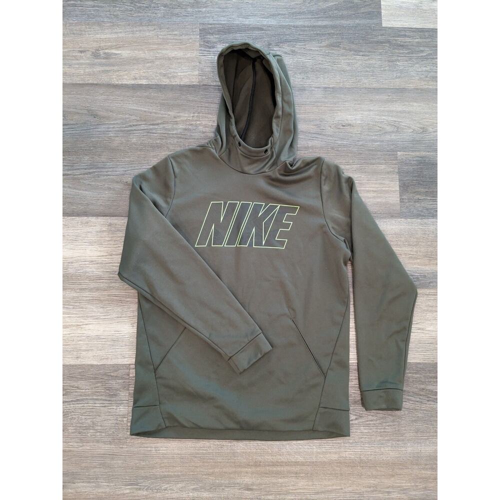 Nike Men's Green Therma Textured Logo Dri Fit Training Pullover Hoodie Size M